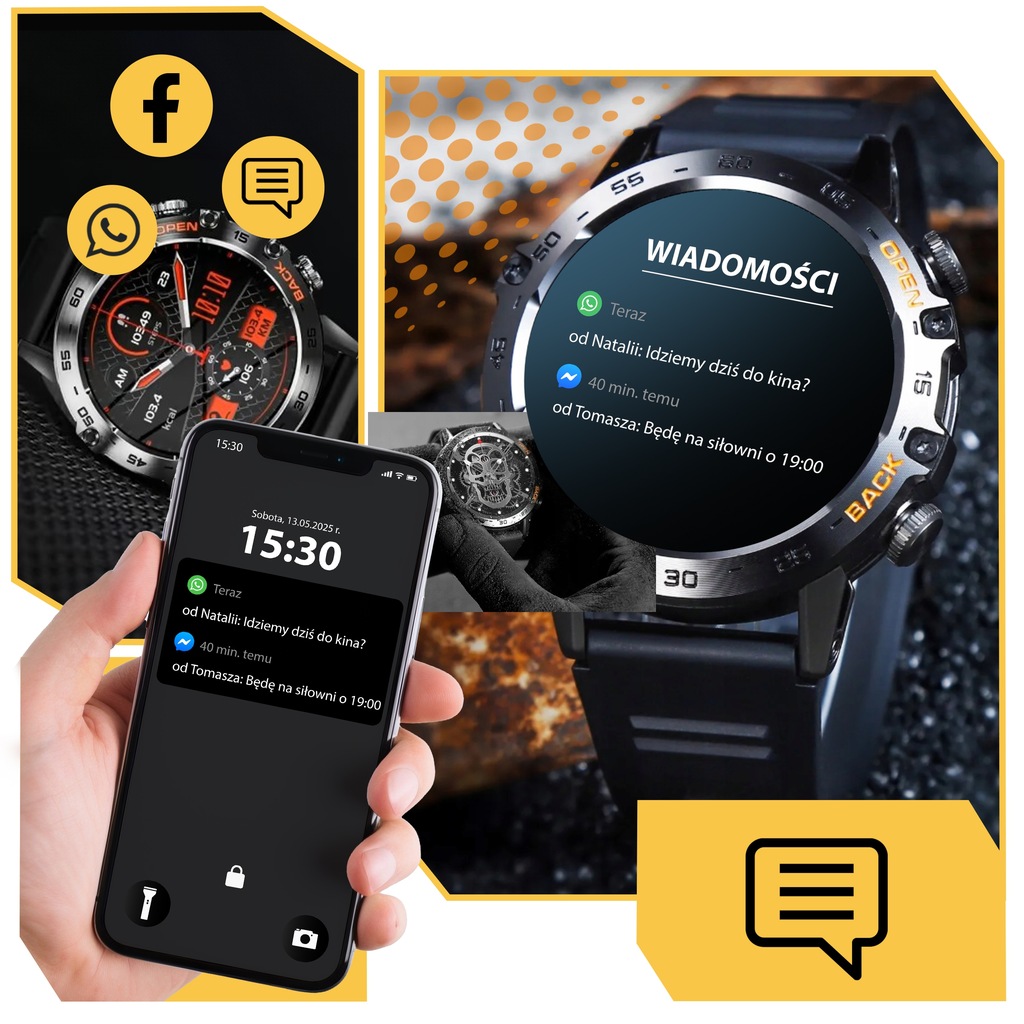 ZEGAREK SMARTWATCH SPORTOWY ROZMOWY MĘSKI DAMSKI POLSKIE MENU CZARNY SPORT Certyfikaty zgodności CE
